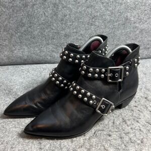 Marc by Marc Jacobs Black Leather Studded Buckle Ankle Boots Pointed Toe Size 38